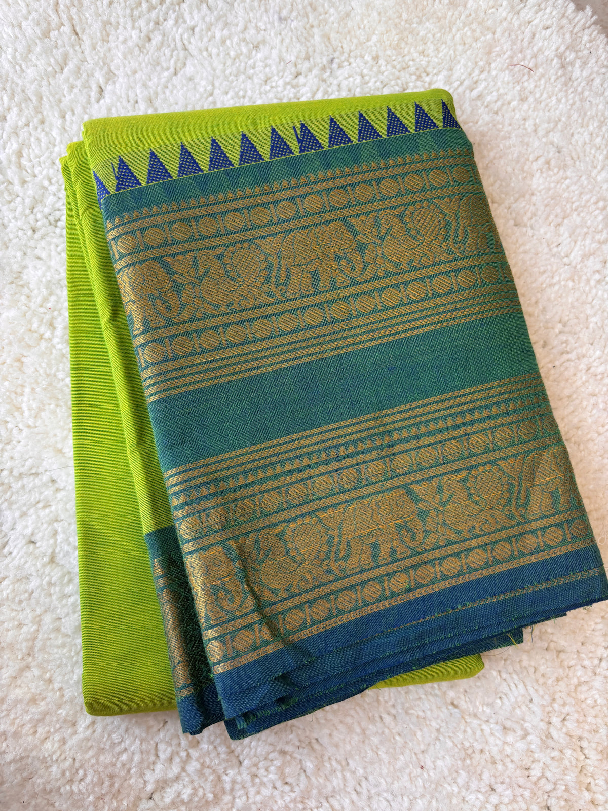 Mint green and teal blue Kanchi cotton saree