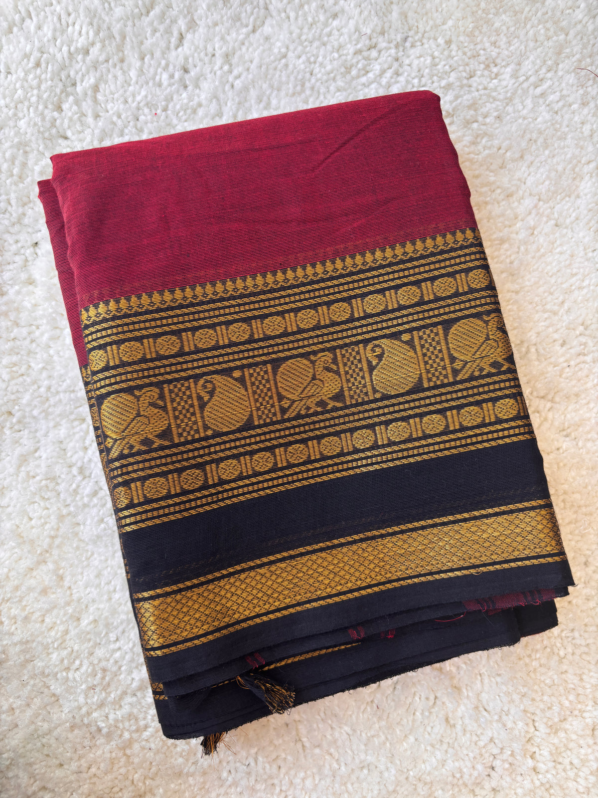 Maroon and black Kanchi cotton saree